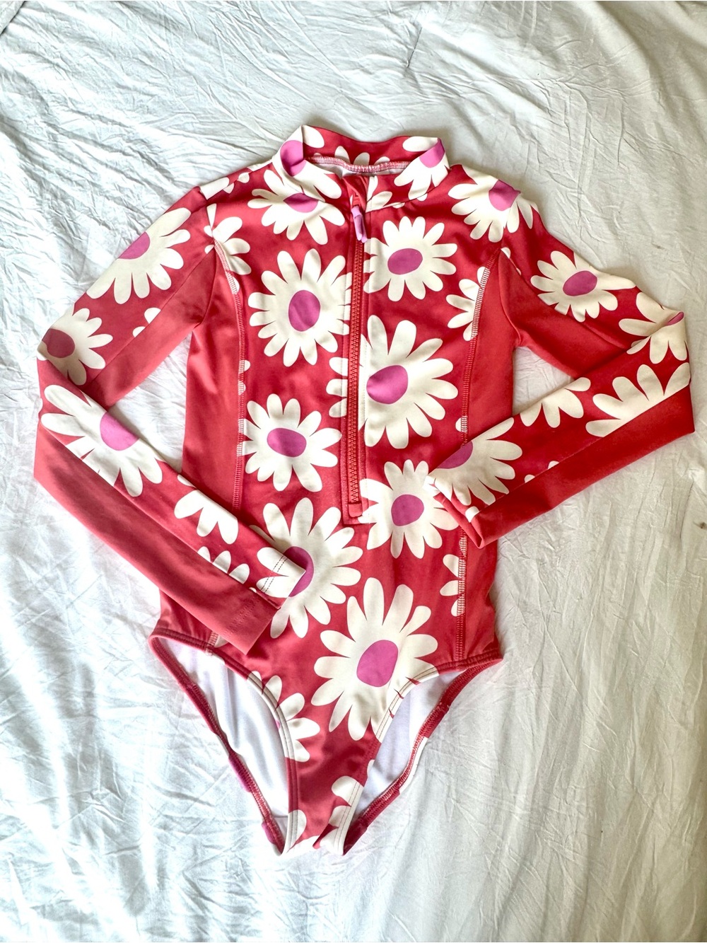 Mini Boden Girls Long-Sleeve Daisy Rash Guard Swimsuit